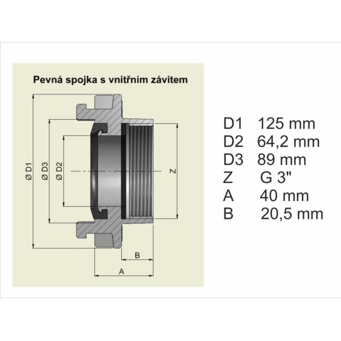 Spojka požiarna pevná B75 Al závit 3''